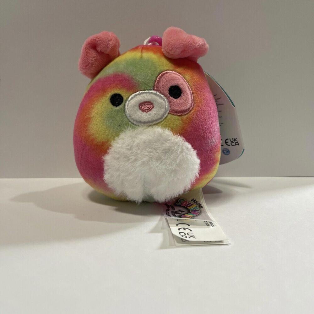 Squishmallows Shena the Dog 3.5 Inch Clip On Plush Rainbow Tie Dye NWT S3.5-#648